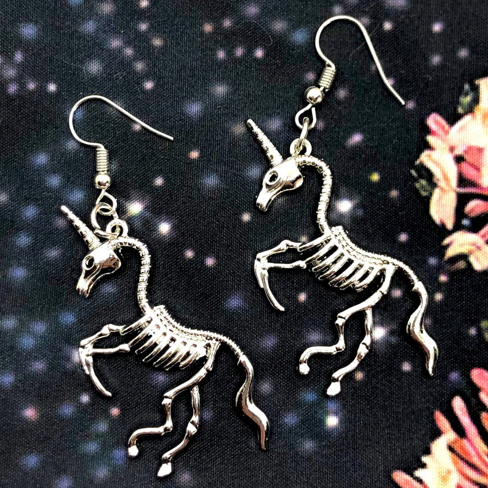 Unicorn Skeleton Dangling Earrings